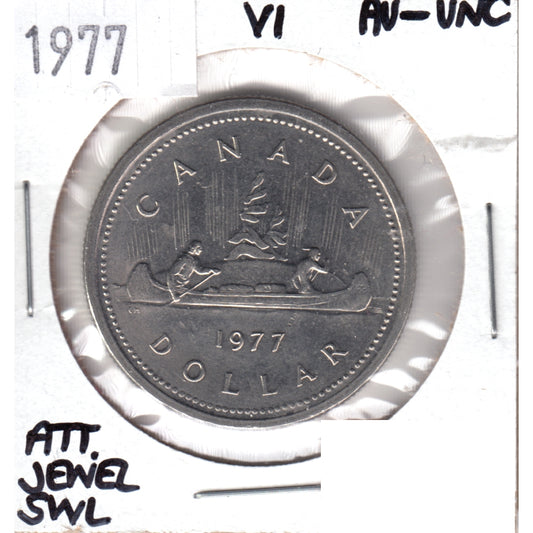 1977 Var. 1 Attached Jewel SWL Canada Nickel Dollar AU-UNC (AU55)