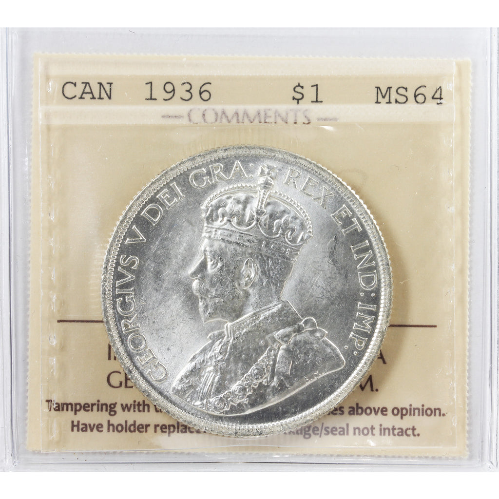 1936 Canada Dollar ICCS Certified MS64