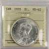 1935 SWL Canada Dollar ICCS Certified MS62