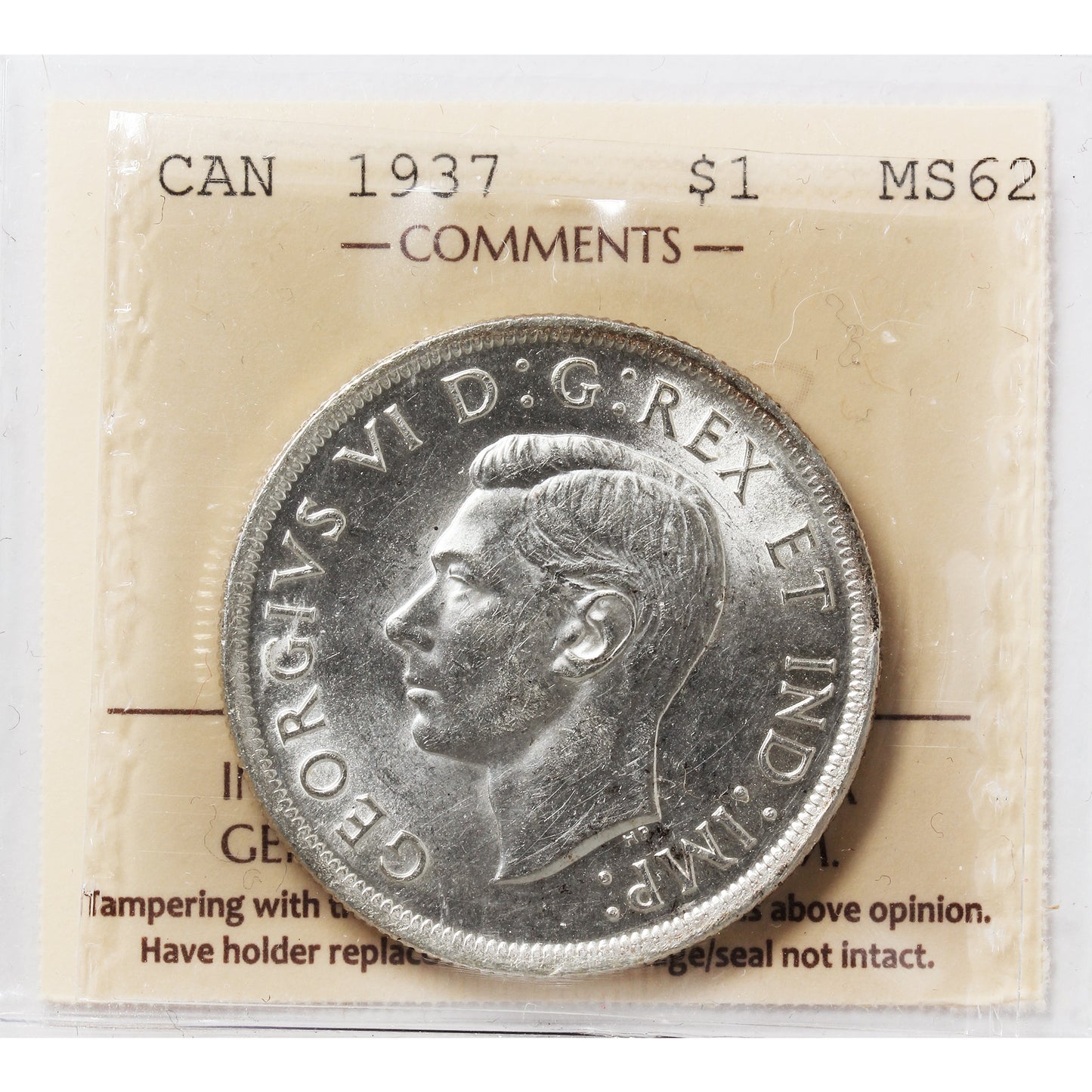 1937 Canada Dollar ICCS Certified MS62