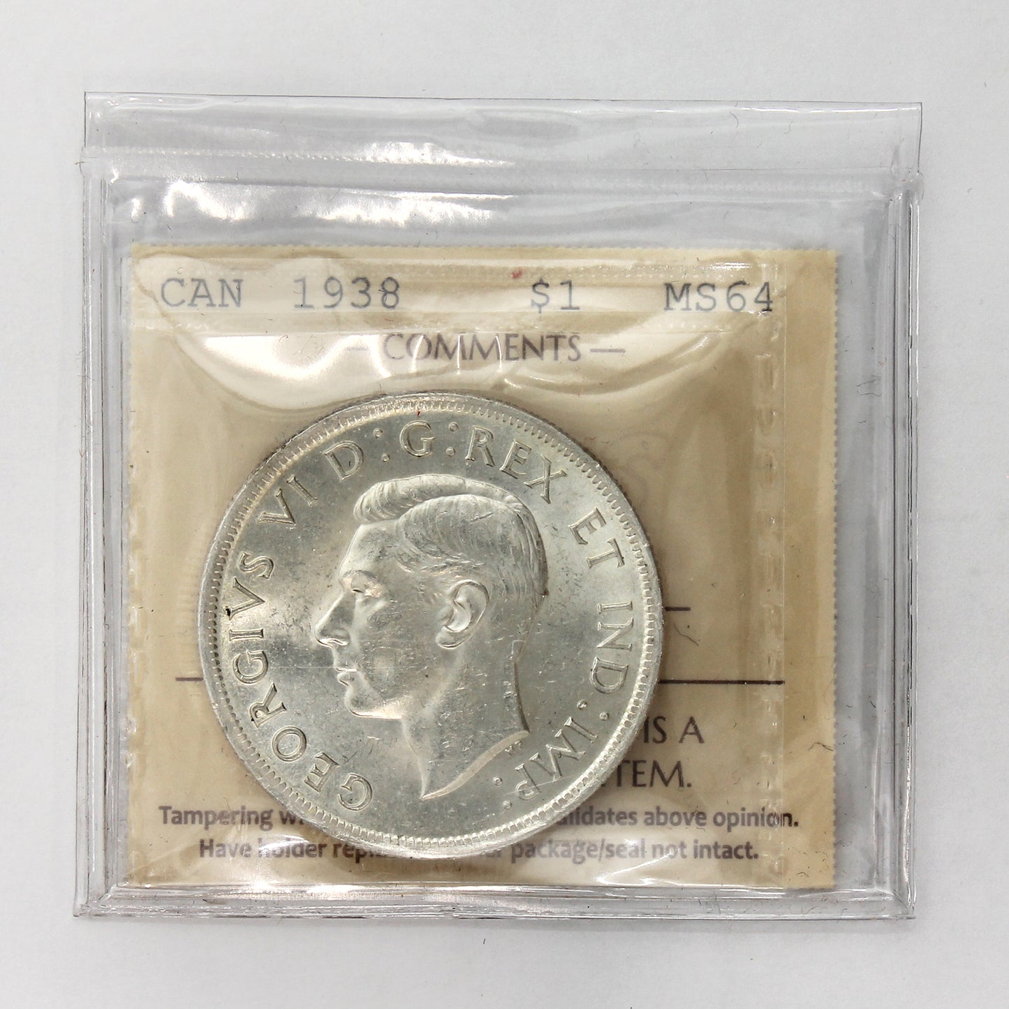 1938 Canada Dollar ICCS Certified MS64 (XCZ 628)