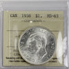 1938 Canada Dollar ICCS Certified MS63 (XSW 743)