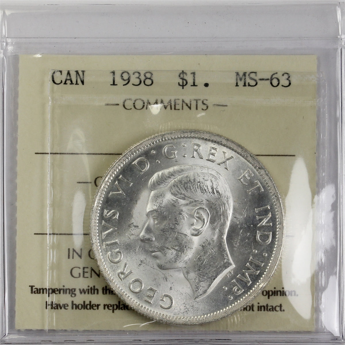 1938 Canada Dollar ICCS Certified MS63 (XSW 743)