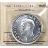 1939 Canada Dollar ICCS Certified MS65 (XCZ 630)
