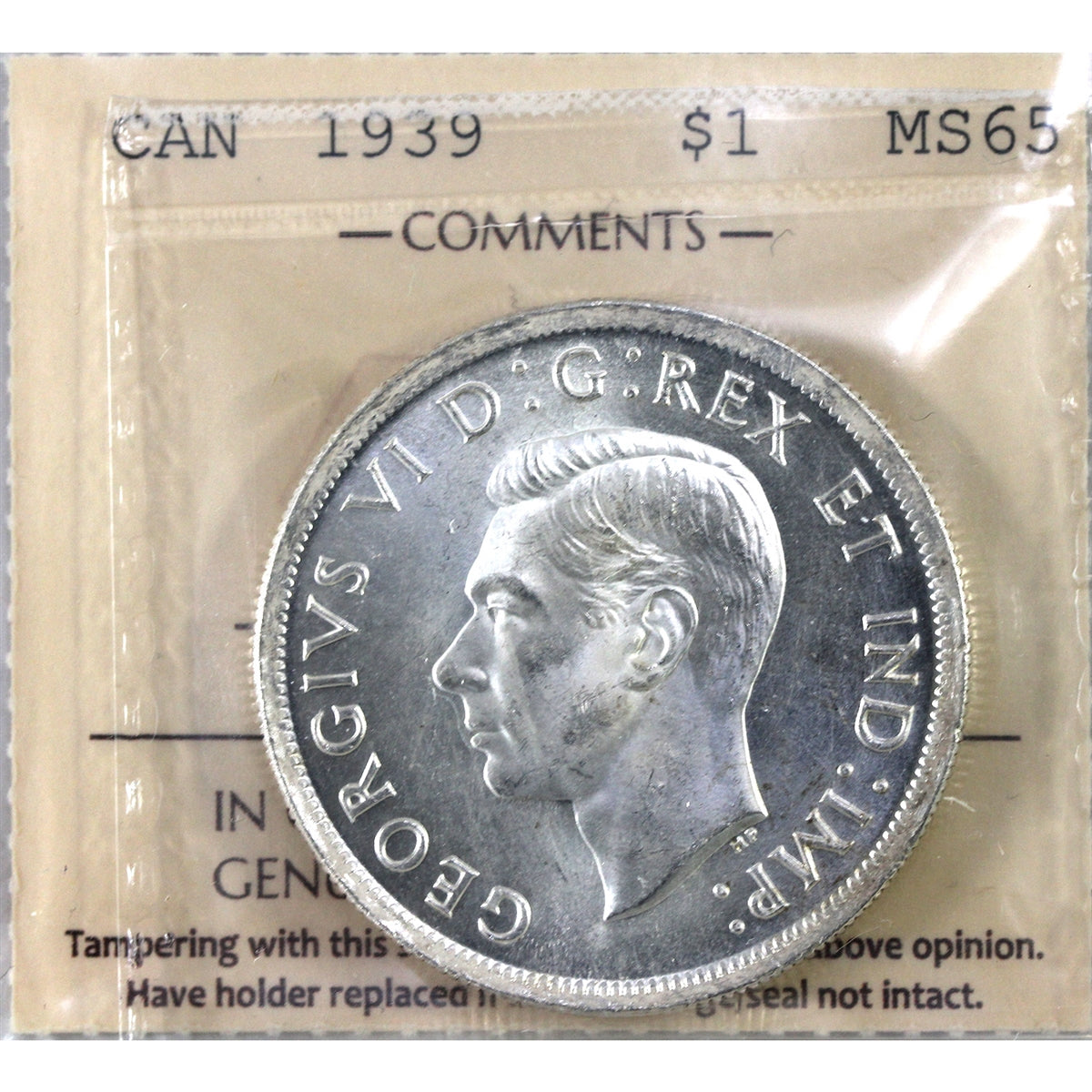 1939 Canada Dollar ICCS Certified MS65 (XCZ 630)