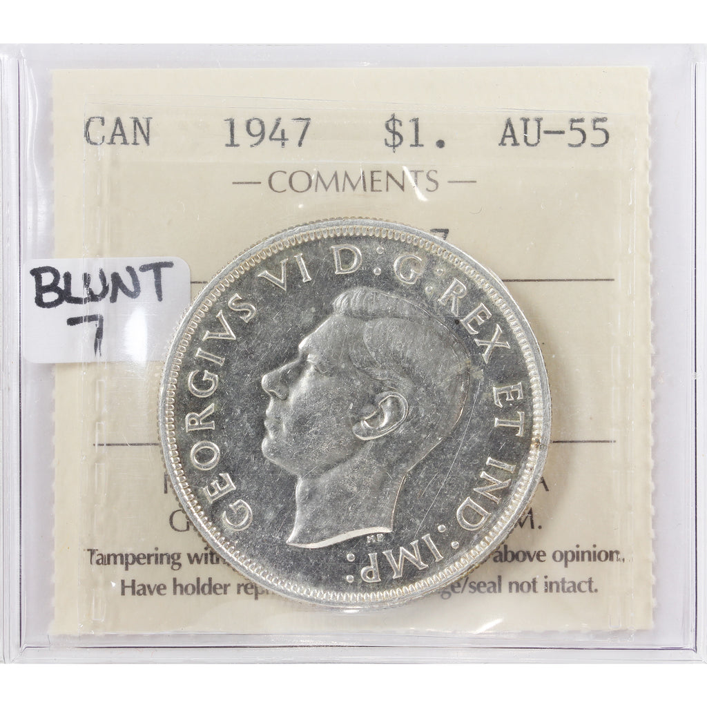 1947 Blunt 7 Canada Dollar ICCS Certified AU55