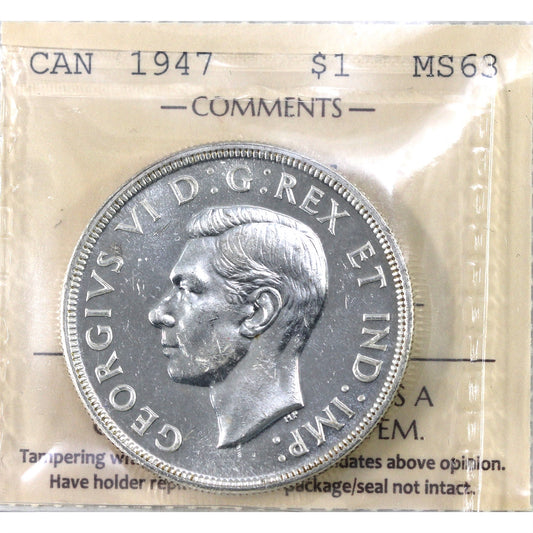 1947 Blunt 7 Canada Dollar ICCS Certified MS63 (XHI 059)