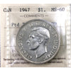 1947 Pointed 7, Double HP Canada Dollar ICCS Certified MS60 (XHI 063)