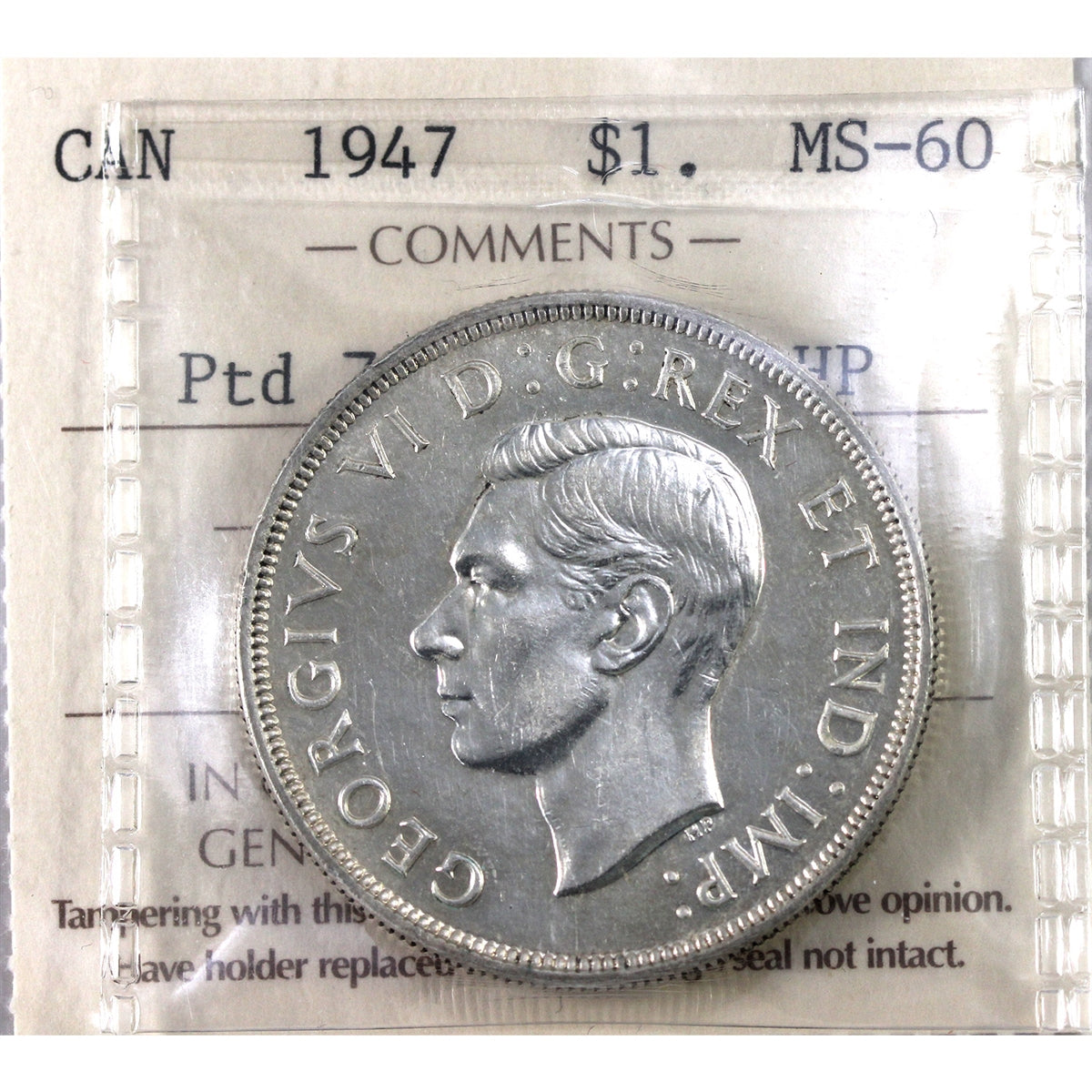 1947 Pointed 7, Double HP Canada Dollar ICCS Certified MS60 (XHI 063)