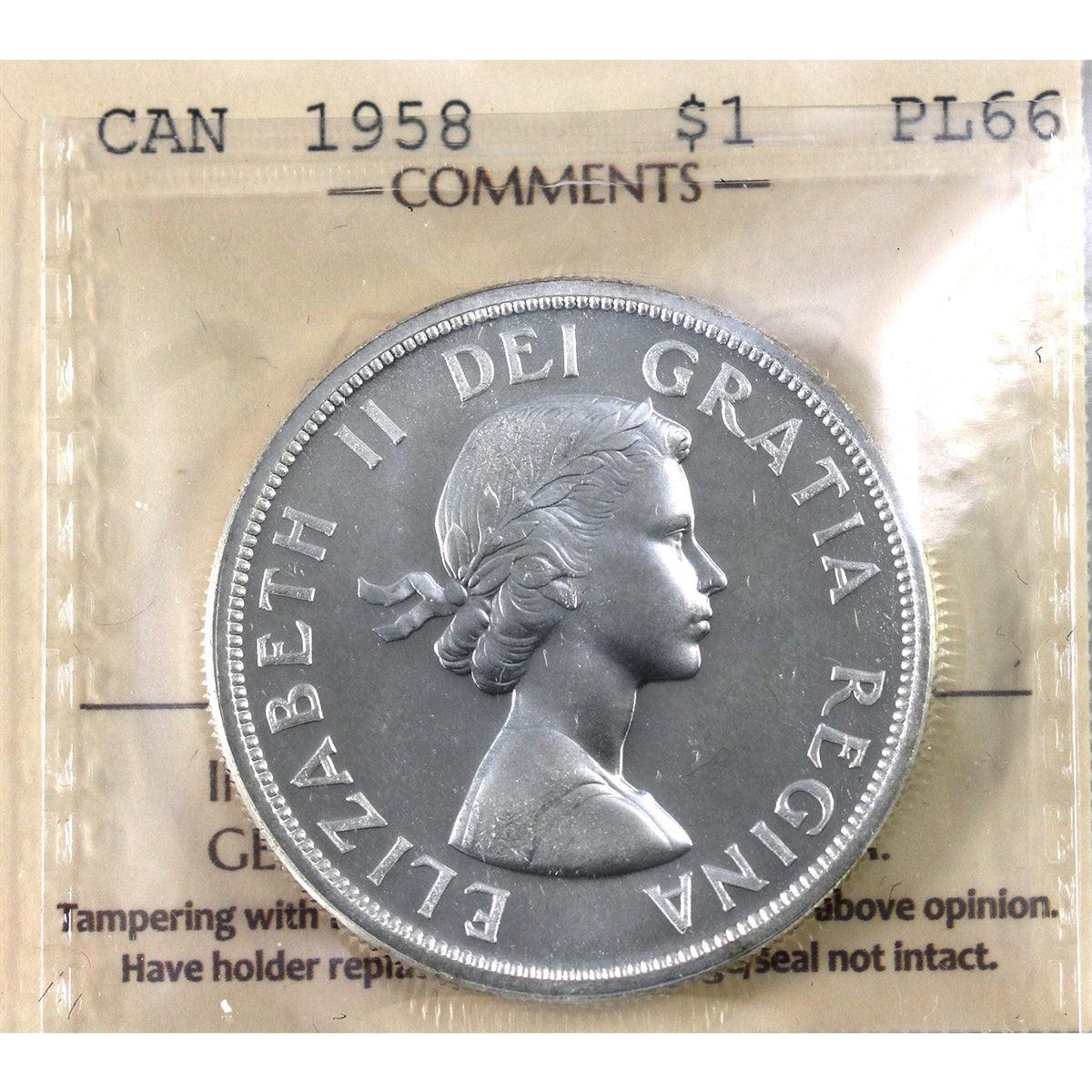 1958 Canada Dollar ICCS Certified PL66