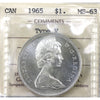 1965 Medium Beads Ptd. 5 (Type V) Canada Dollar ICCS Certified MS63