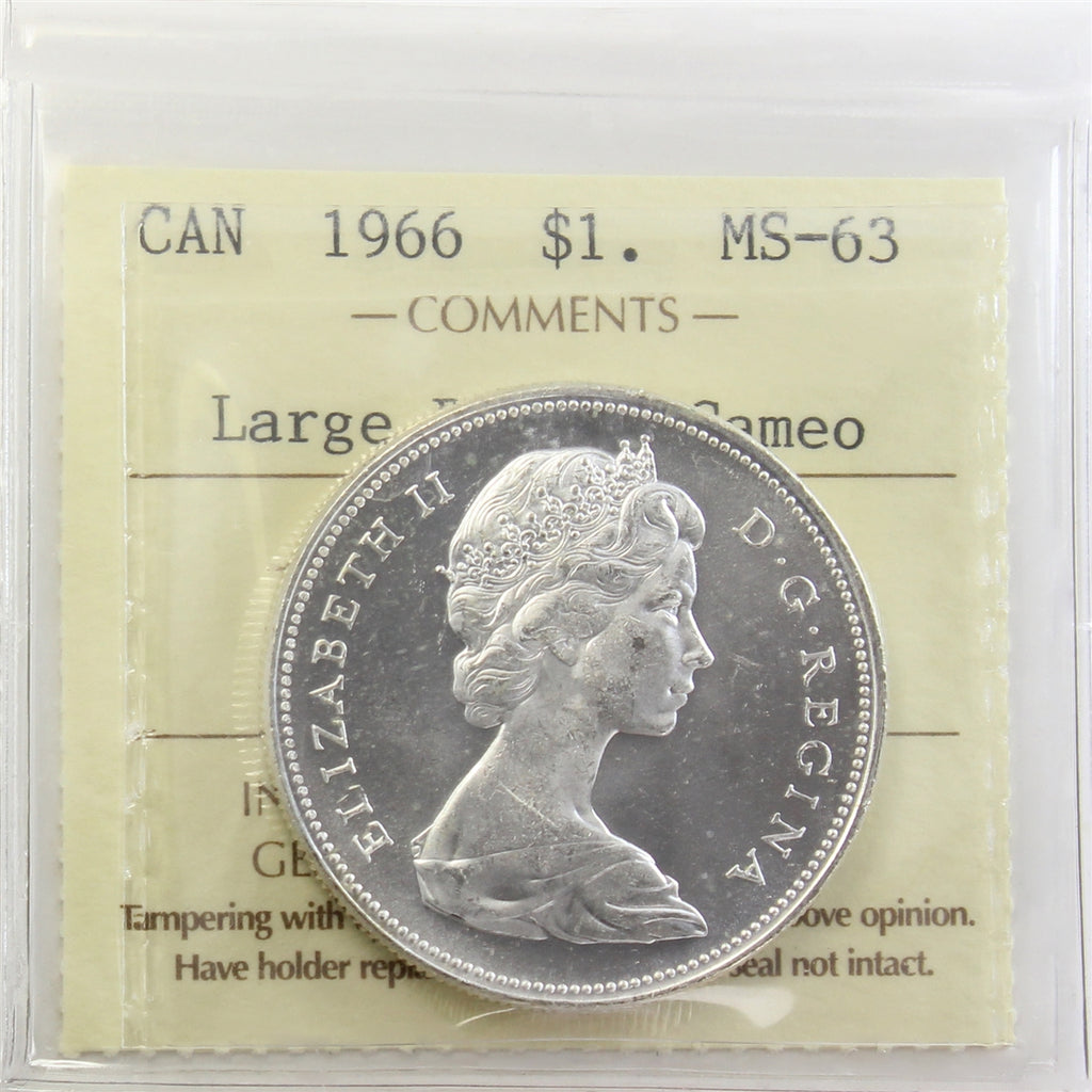 1966 Large Beads Canada Dollar ICCS Certified MS63 Cameo