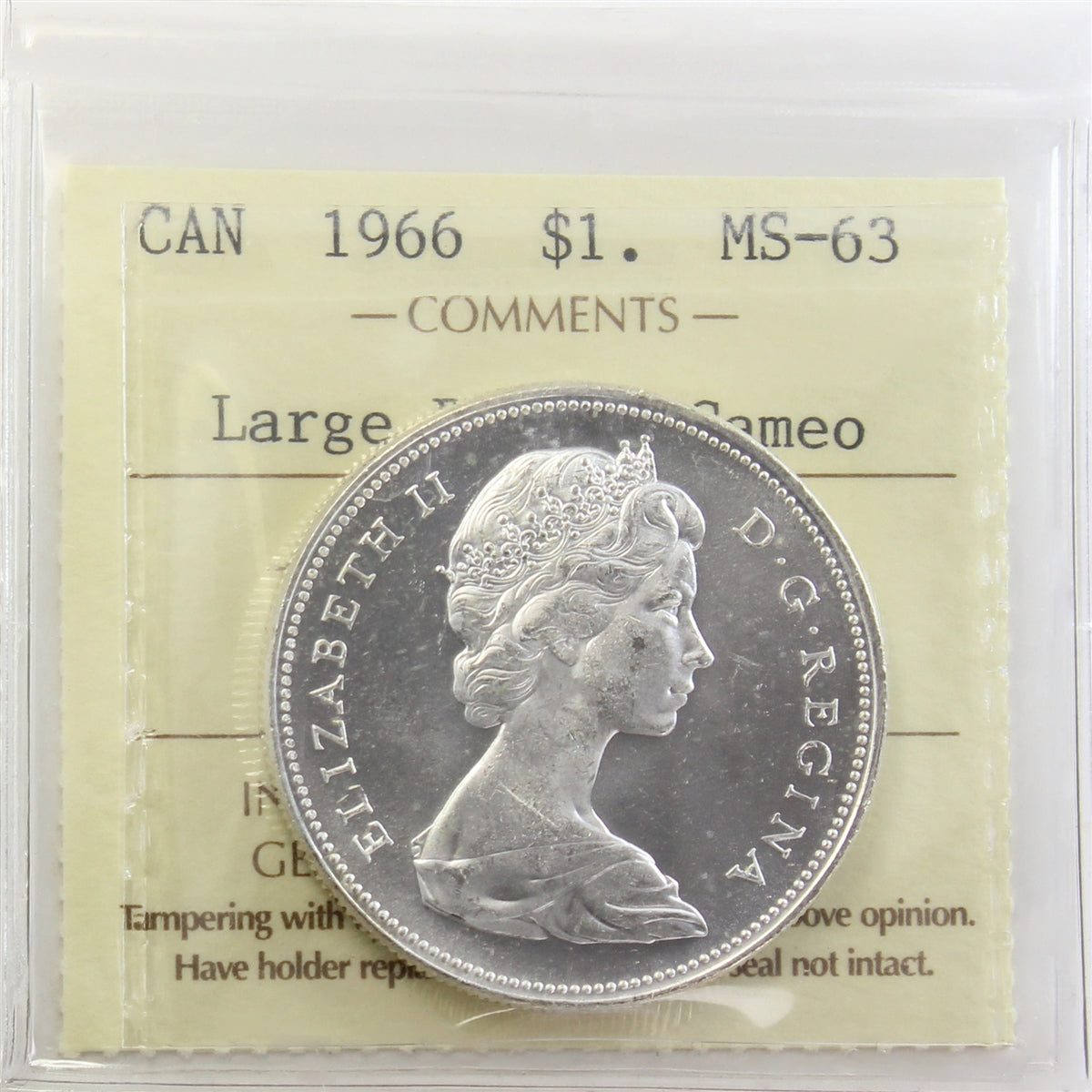 1966 Large Beads Canada Dollar ICCS Certified MS63 Cameo