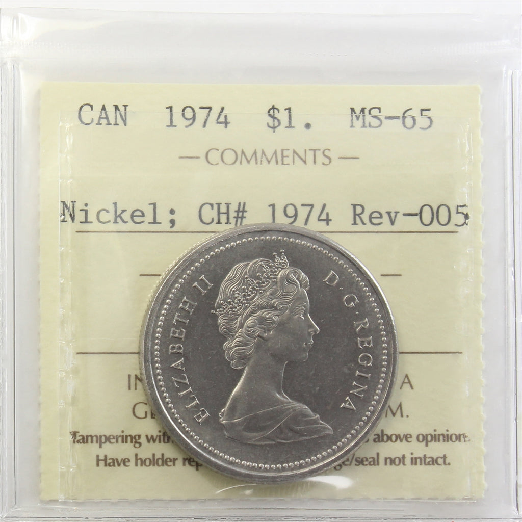 1974 Canada Nickel Dollar ICCS Certified MS65 CH #1974 Rev-005