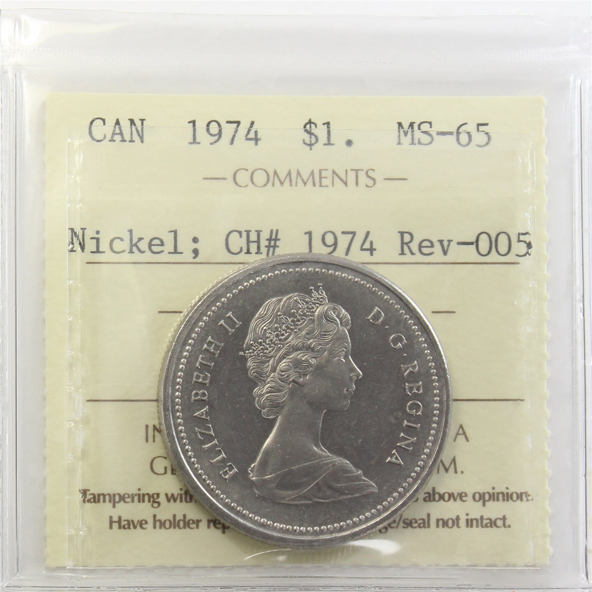 1974 Canada Nickel Dollar ICCS Certified MS65 CH #1974 Rev-005