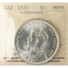 1935 Canada Dollar ICCS Certified MS65 (XVV 139)