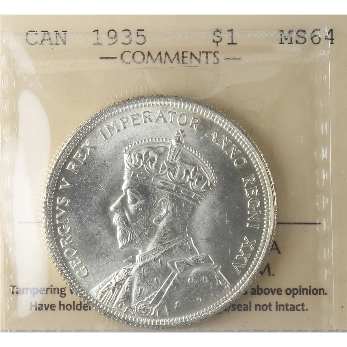 1935 Canada Dollar ICCS Certified MS64 (XCZ 609)