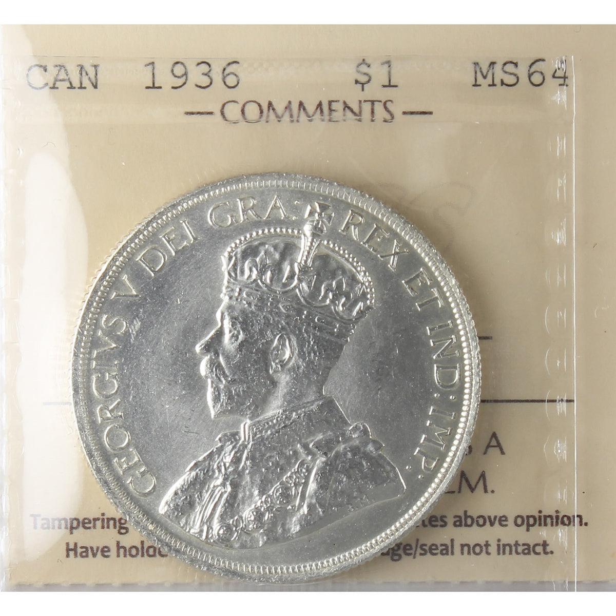 1936 Canada Dollar ICCS Certified MS64 (XDM 019)