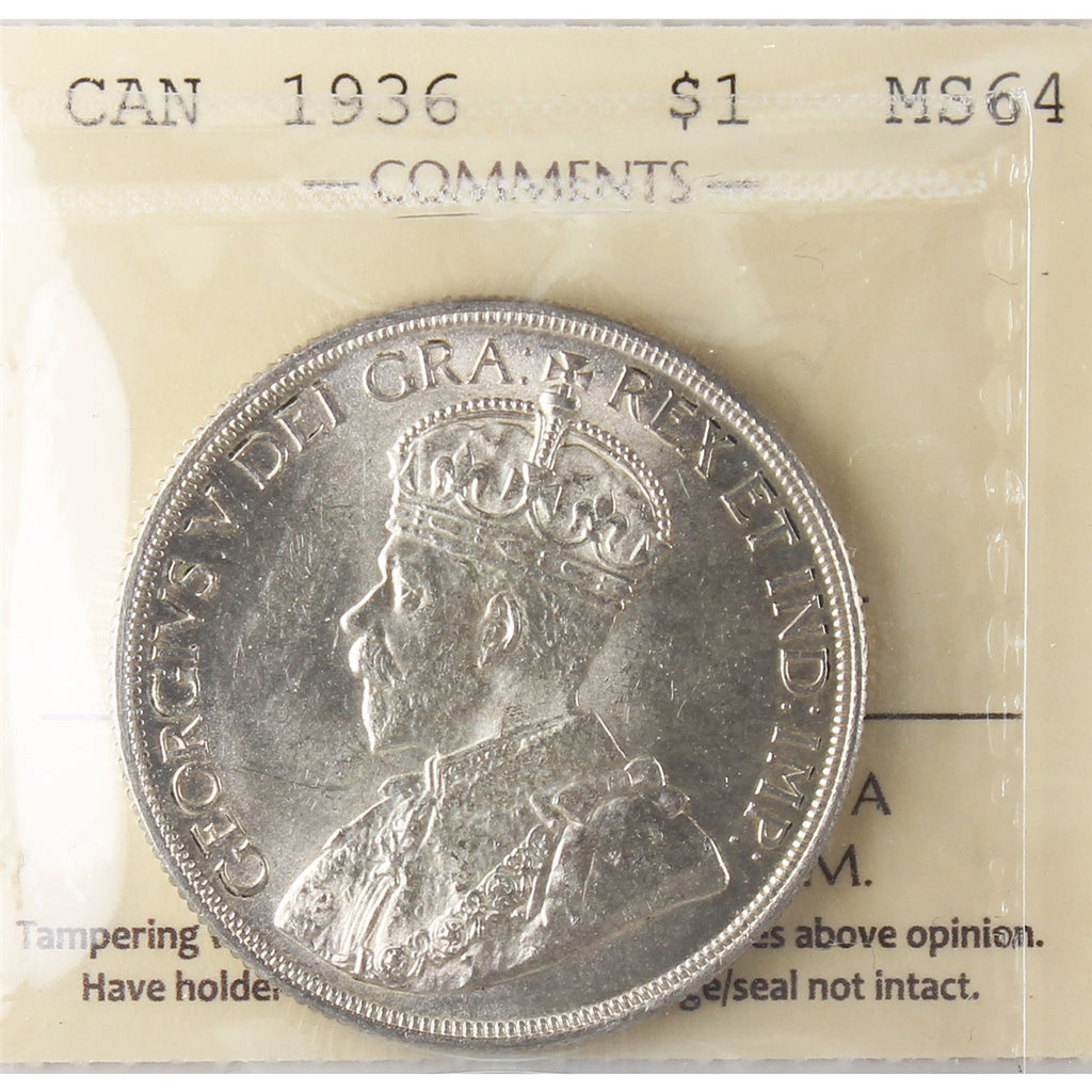 1936 Canada Dollar ICCS Certified MS64 (XAM 067)