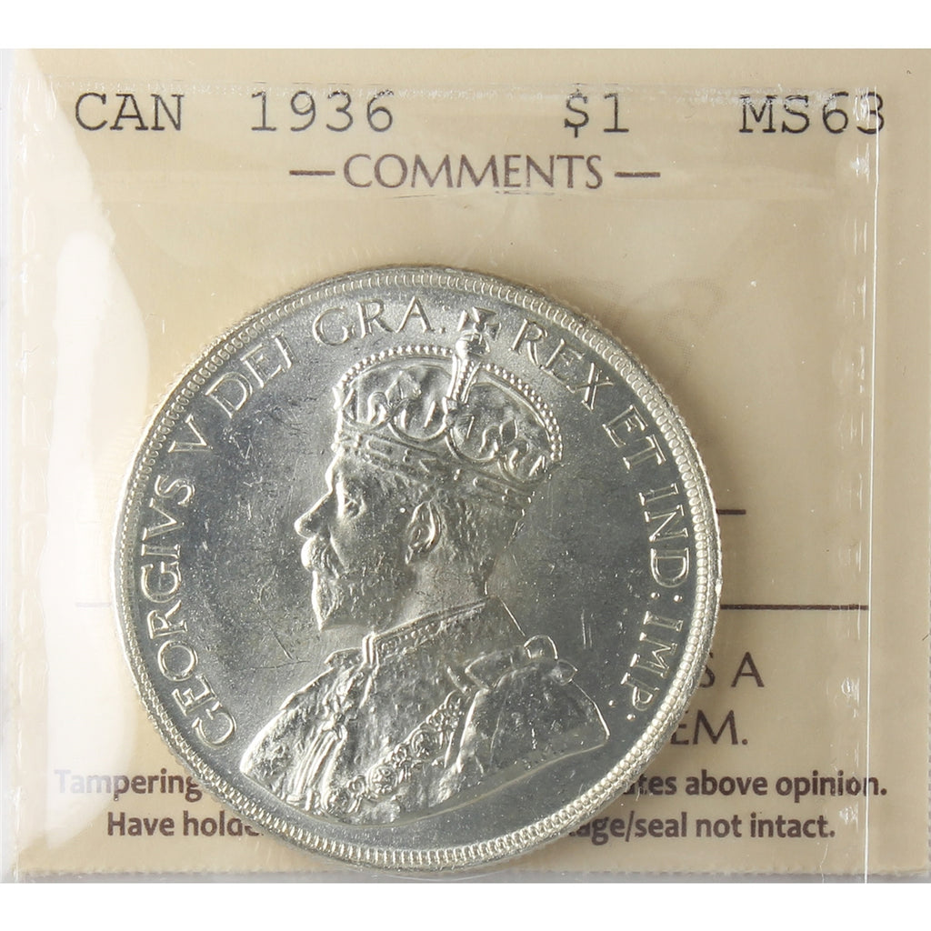 1936 Canada Dollar ICCS Certified MS63 (CAC34)
