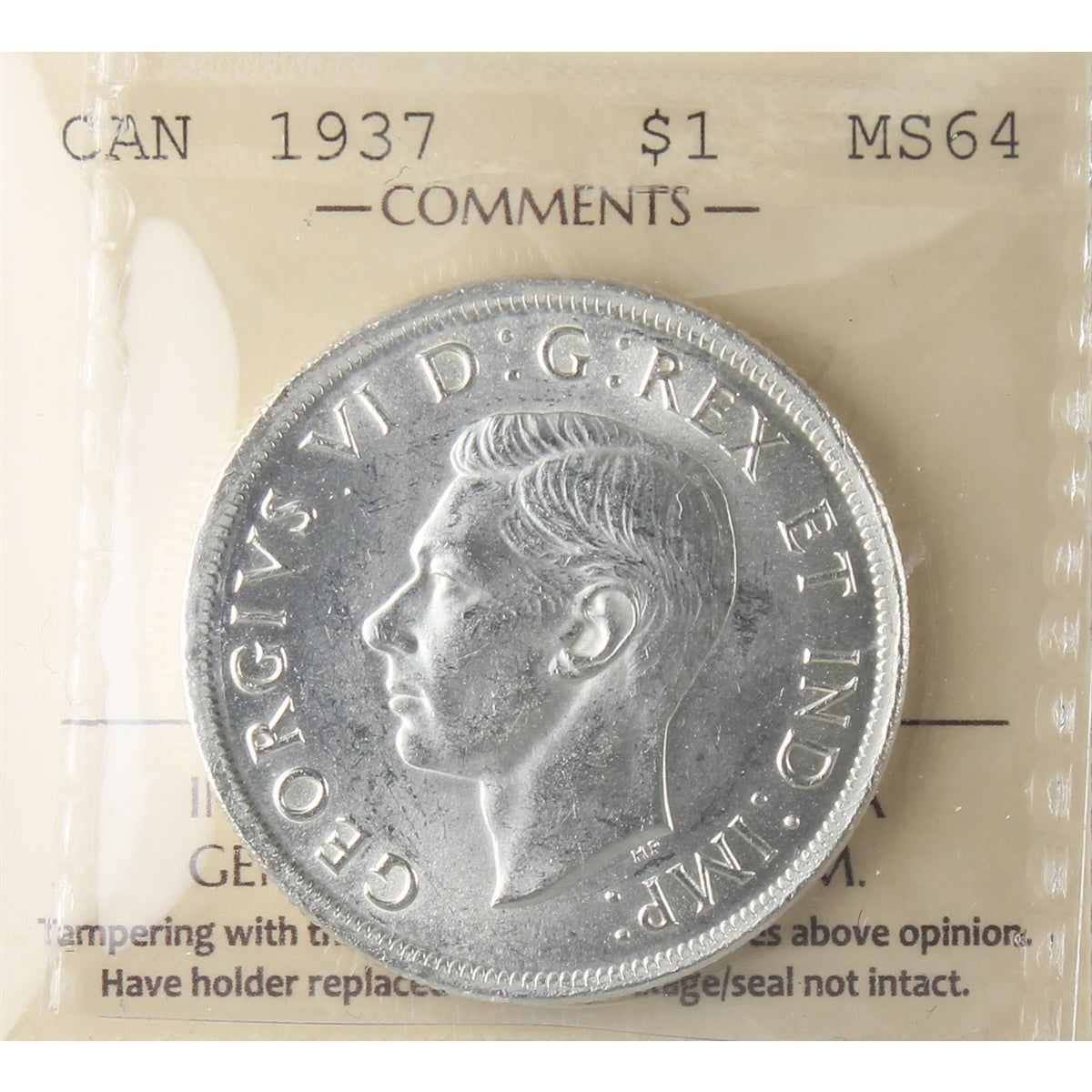 1937 Canada Dollar ICCS Certified MS64 (XVR 021)