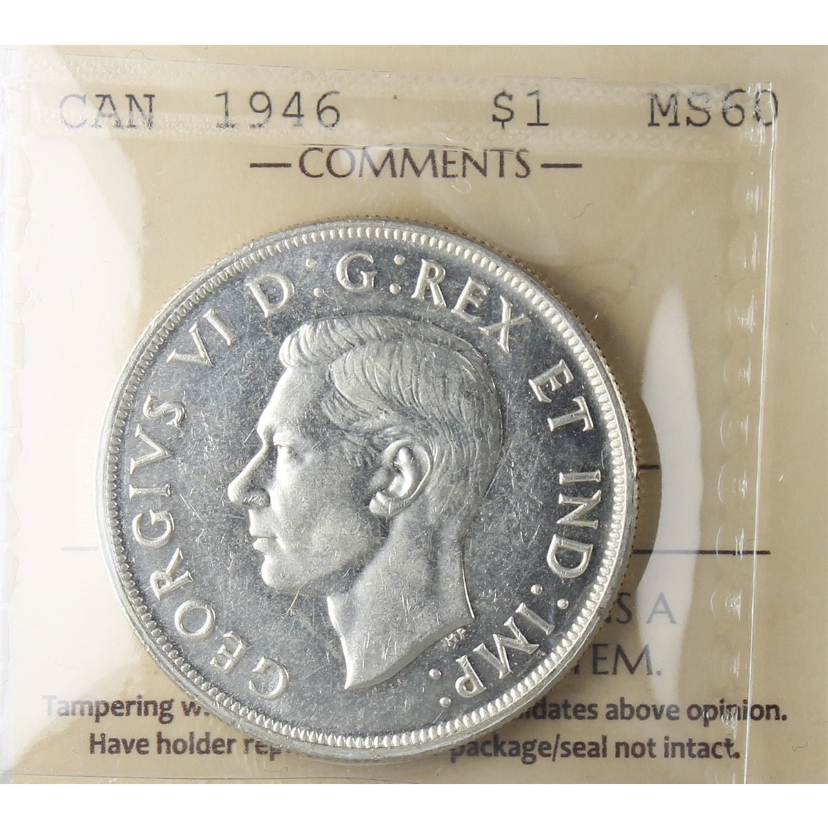 1946 Canada Dollar ICCS Certified MS60 (XMY 710)