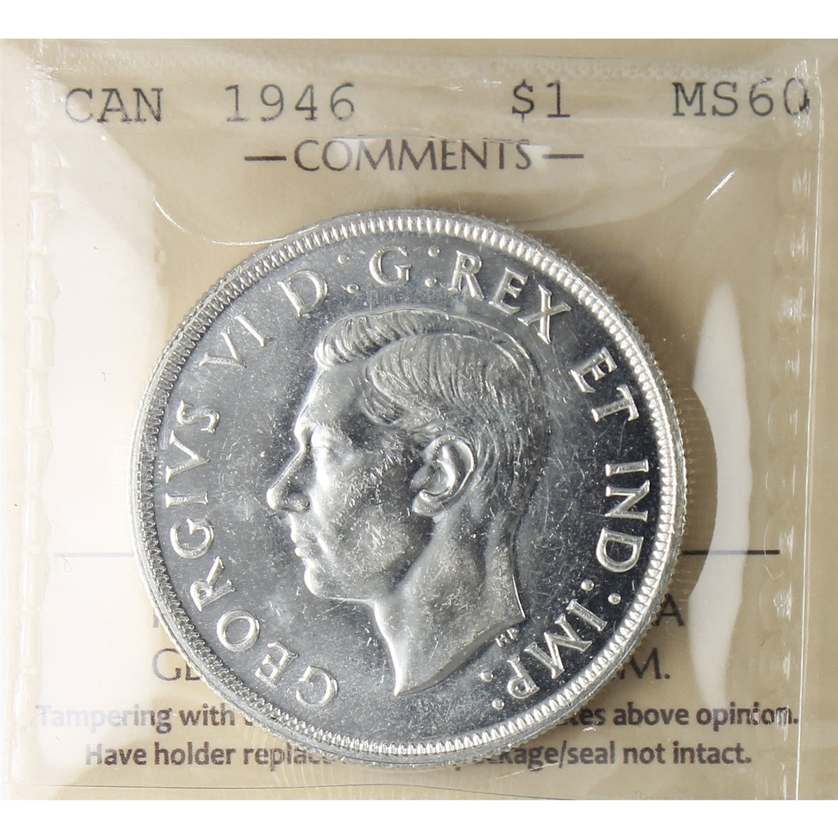 1946 Canada Dollar ICCS Certified MS60 (XMY 714)