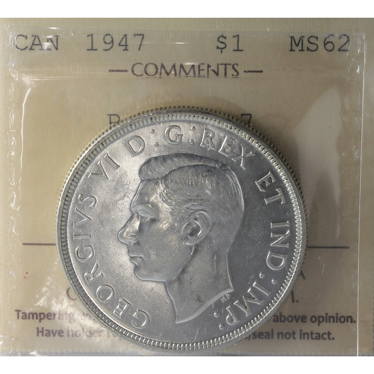 1947 Pointed 7 Canada Dollar ICCS Certified MS62
