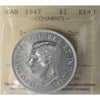 1947 Pointed 7, Dot Canada Dollar ICCS Certified EF40