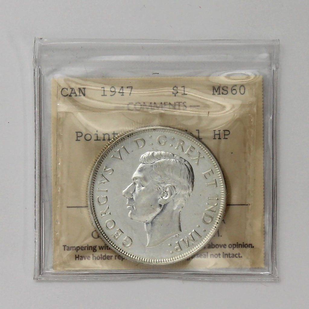 1947 Pointed 7, Dbl HP Canada Dollar ICCS Certified MS60 (XHI 064)