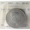 1947 Pointed 7, Quadruple Punch HP Canada Dollar ICCS Certified EF45
