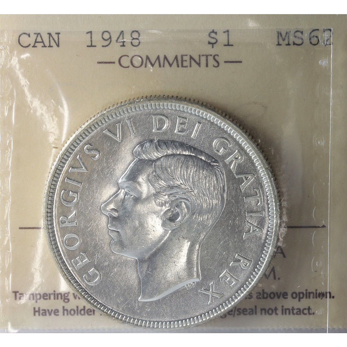 1948 Canada Dollar ICCS Certified MS62