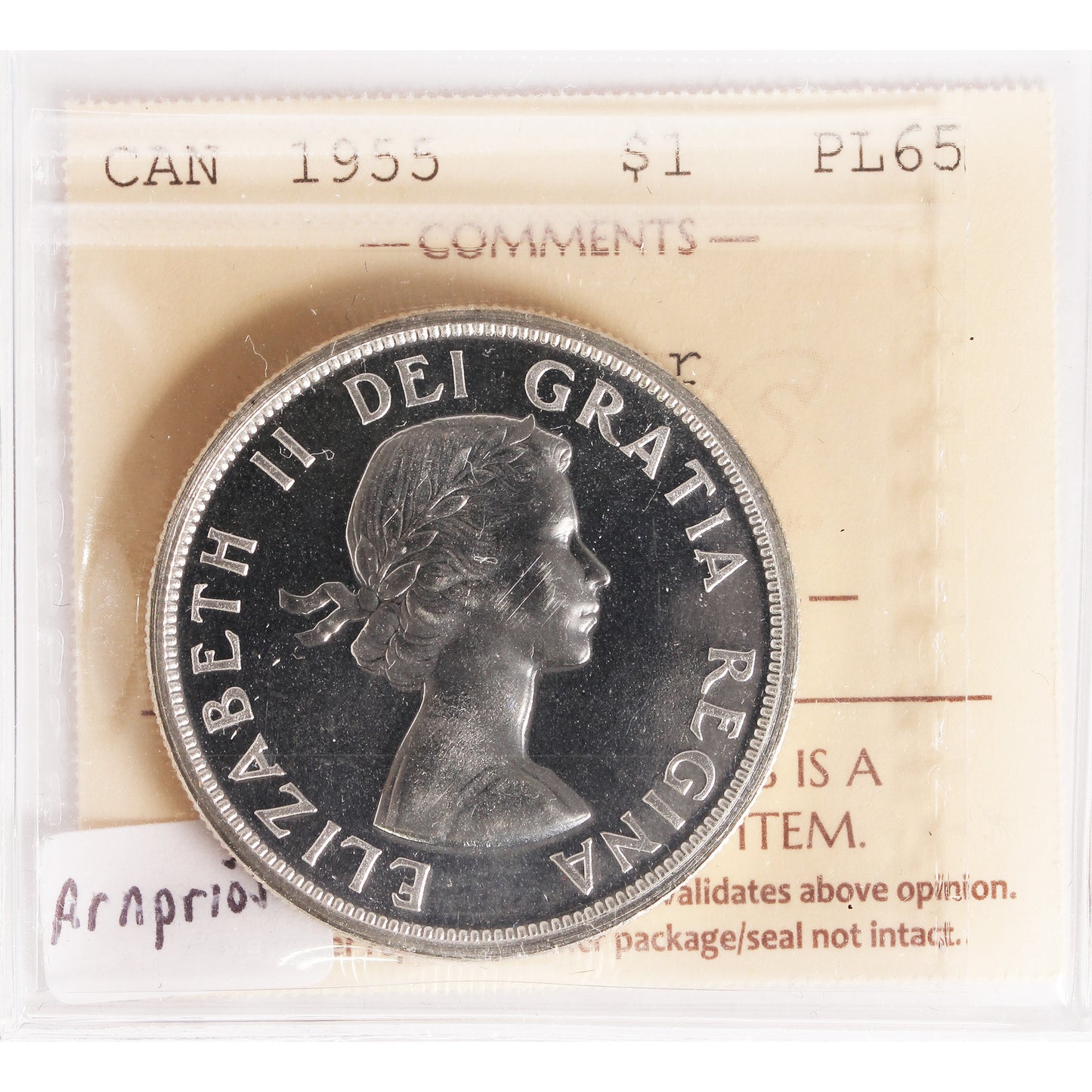 1955 Arnprior Canada Dollar ICCS Certified PL65 (XDI 425)