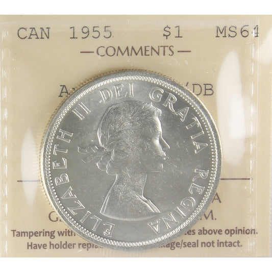 1955 Arnprior With Die Break Canada Dollar ICCS Certified MS-64
