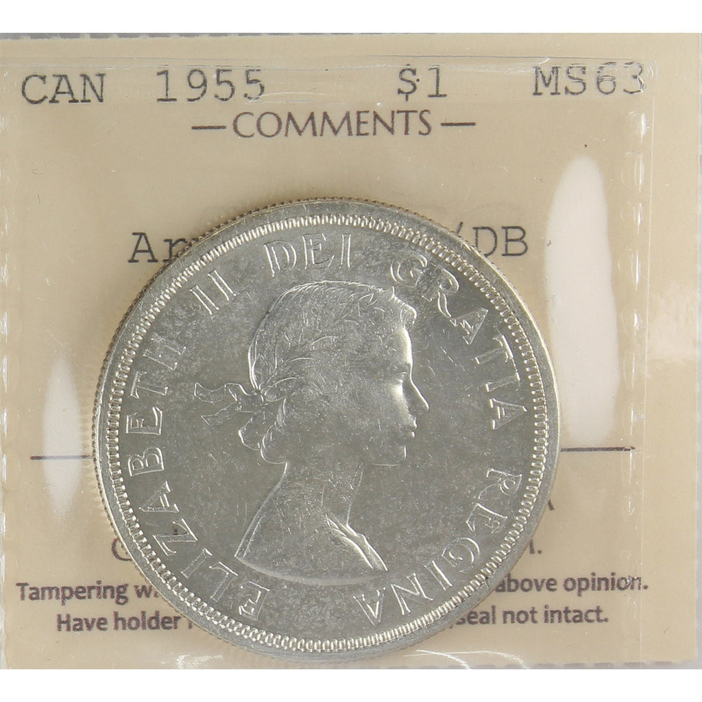 1955 Arnprior With Die Break Canada Dollar ICCS Certified MS63