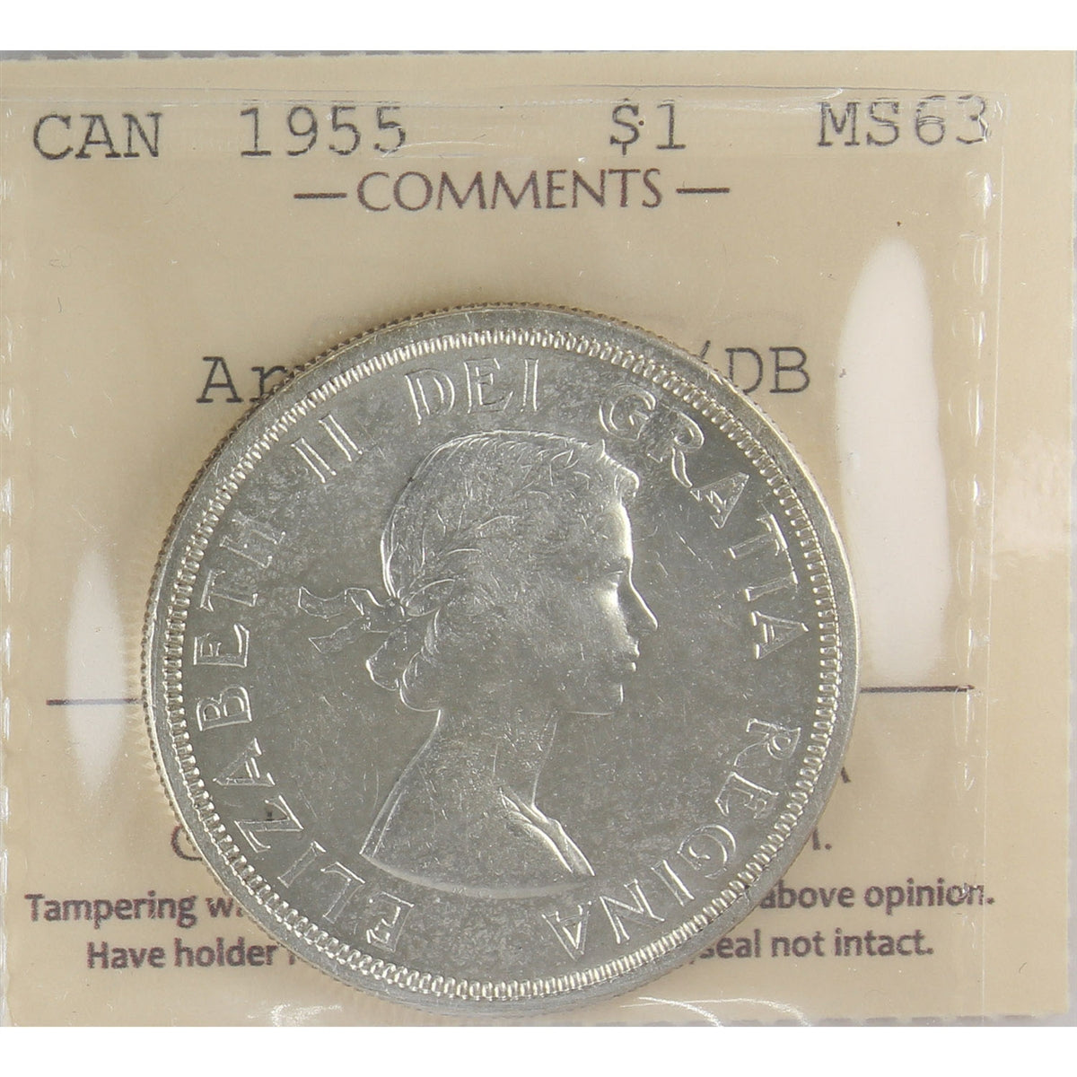1955 Arnprior With Die Break Canada Dollar ICCS Certified MS63