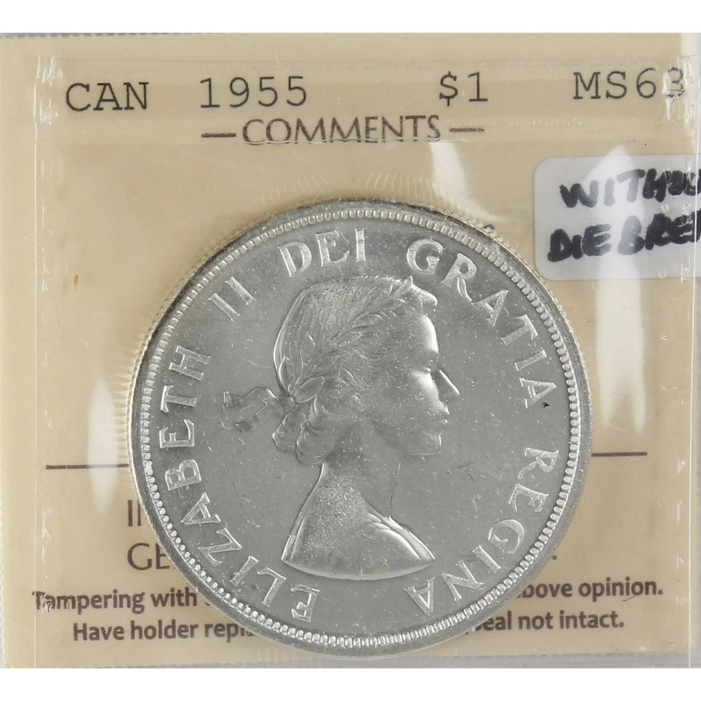 1955 Arnprior Without Die Break Canada Dollar ICCS Certified MS63