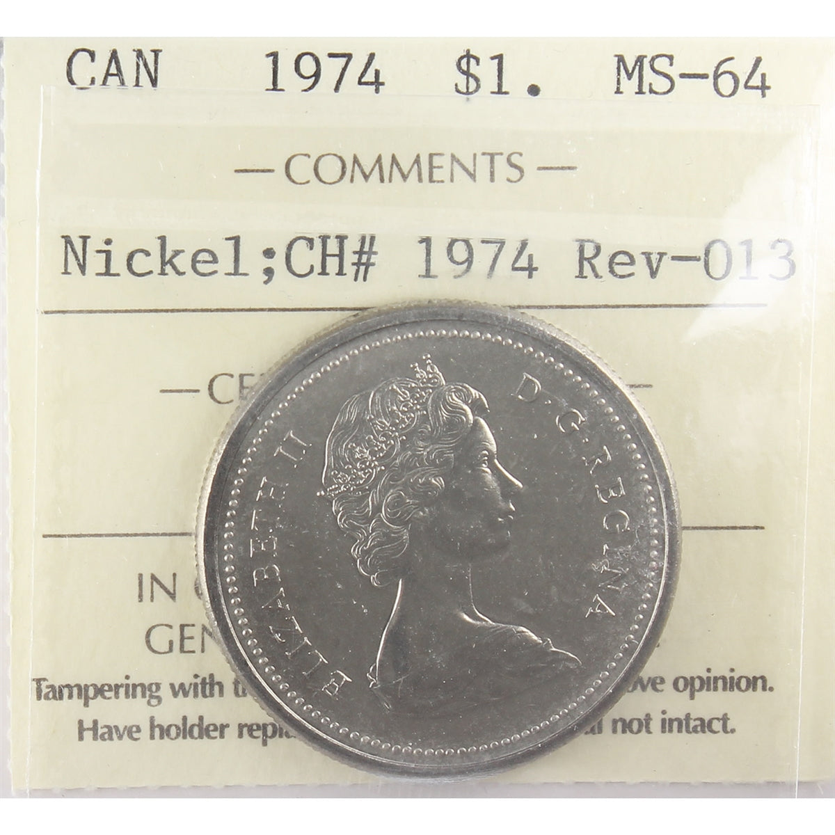 1974 Canada Nickel Dollar ICCS Certified MS64 CH# 1974, Rev-013