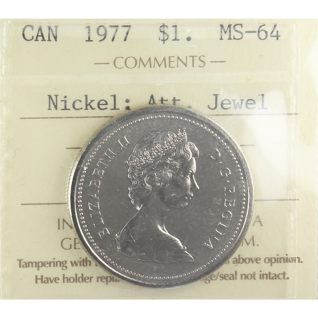 1977 Attached Jewel Canada Nickel Dollar ICCS Certified MS64