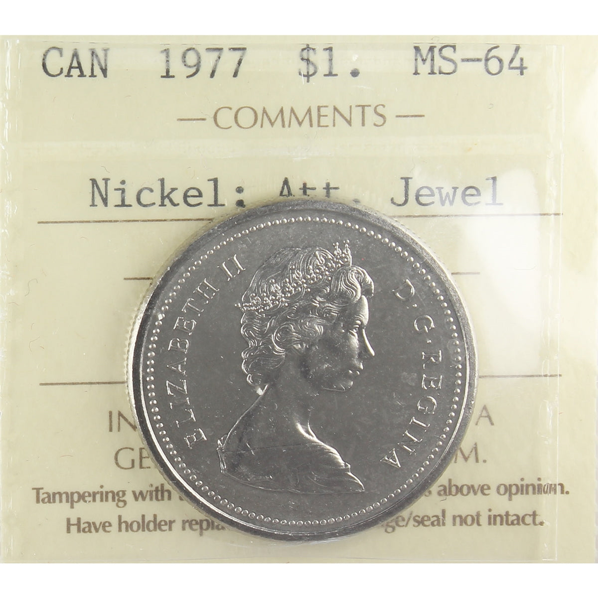 1977 Attached Jewel Canada Nickel Dollar ICCS Certified MS64