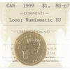1999 Canada Loon Dollar ICCS Certified MS67 Numismatic BU