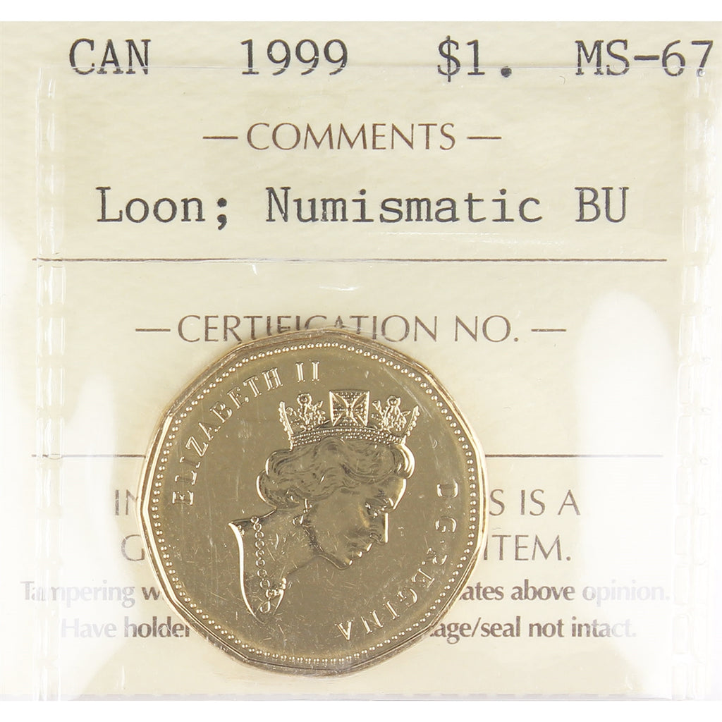 1999 Canada Loon Dollar ICCS Certified MS67 Numismatic BU