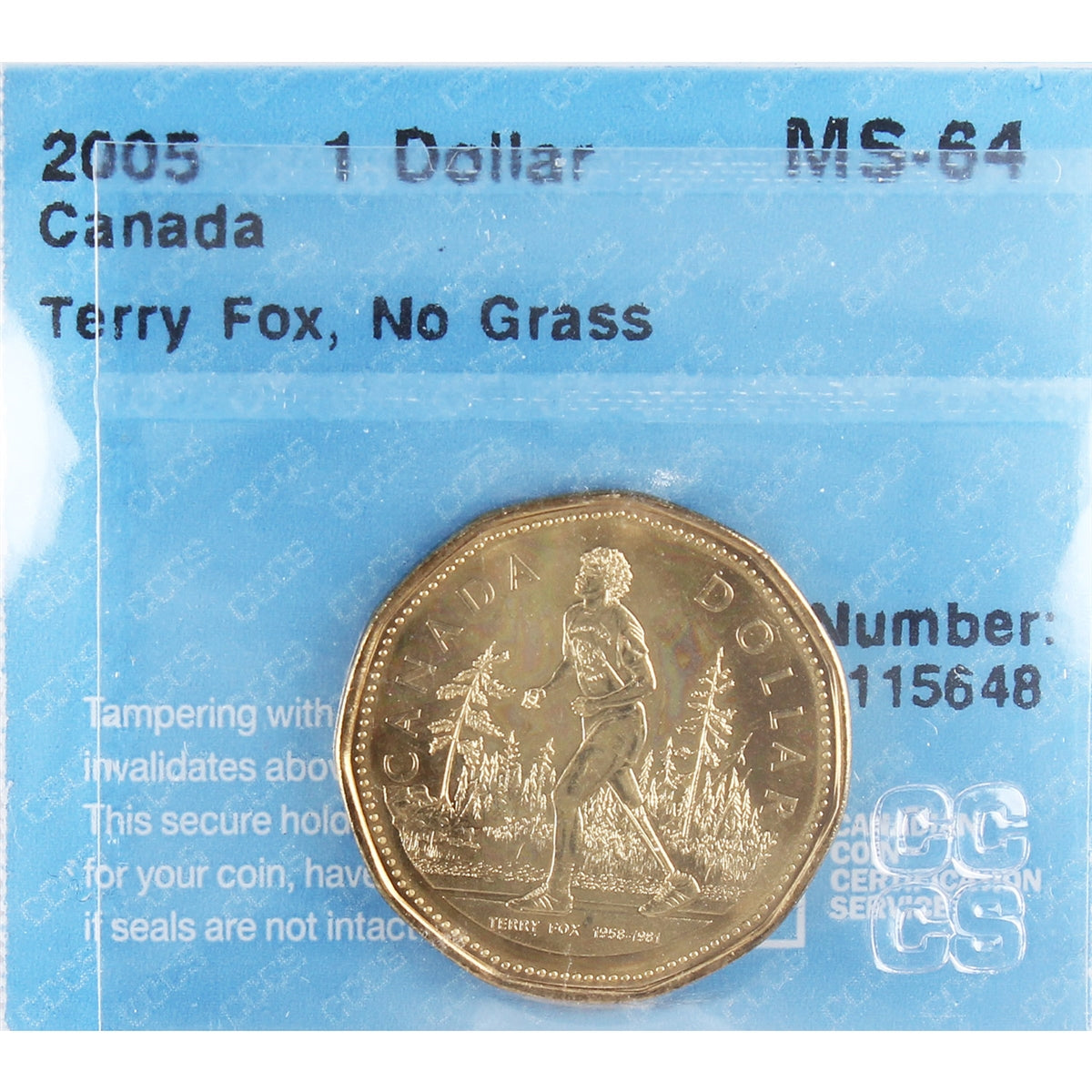 2005 Terry Fox, No Grass Canada Dollar CCCS Certified MS64