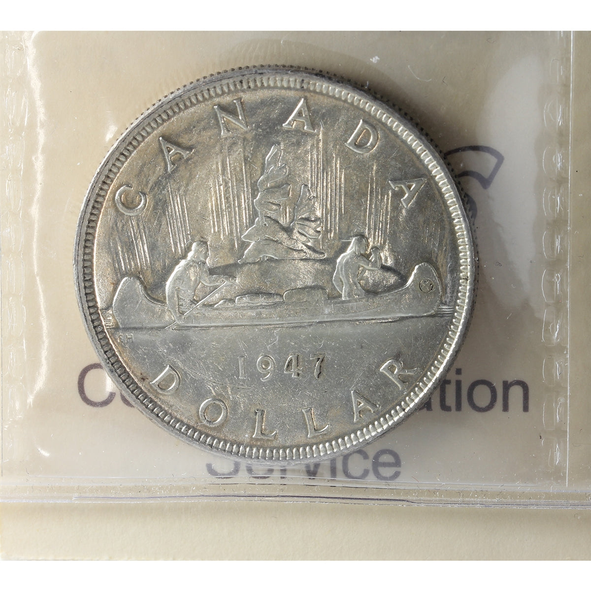 1947 Pointed 7, Dot Canada Dollar ICCS Certified AU50