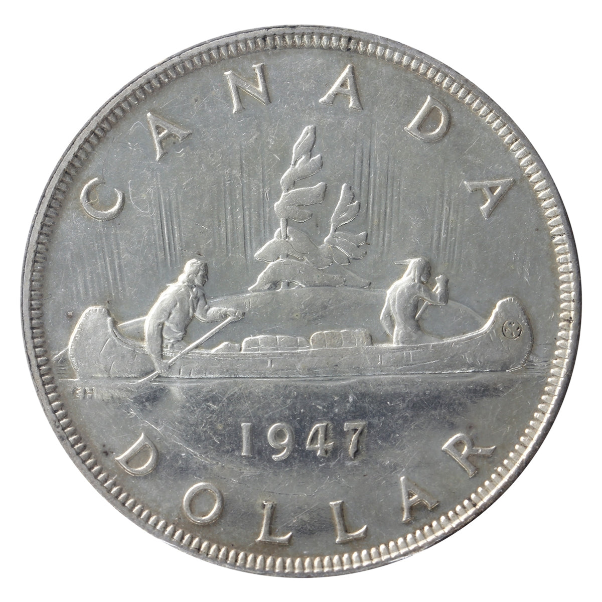1947 Pointed 7, Dot Canada Dollar ICCS Certified AU50