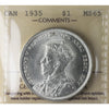 1935 Canada Dollar ICCS Certified MS65 (XHI 002)