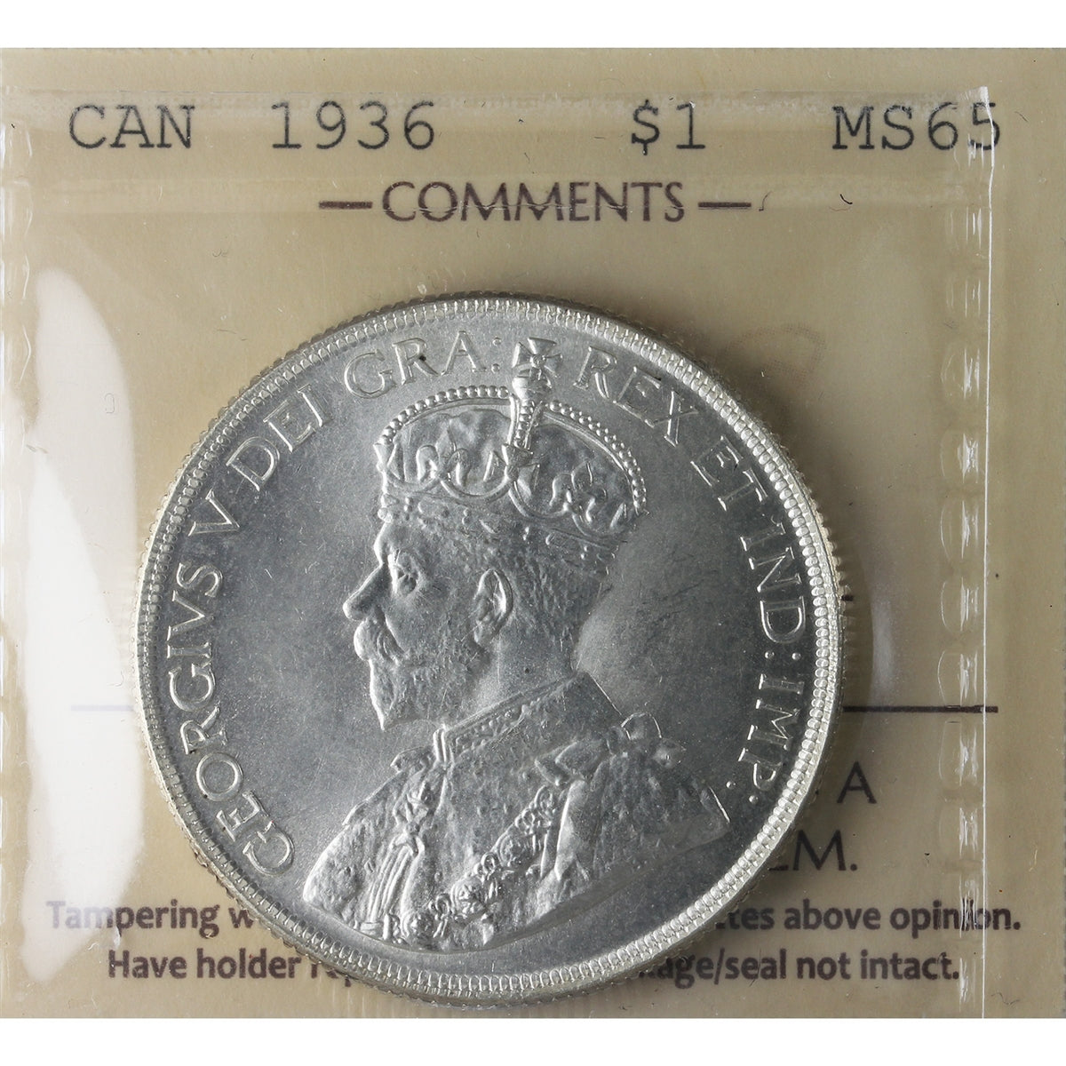 1936 Canada Dollar ICCS Certified MS65 (XXUM 312)
