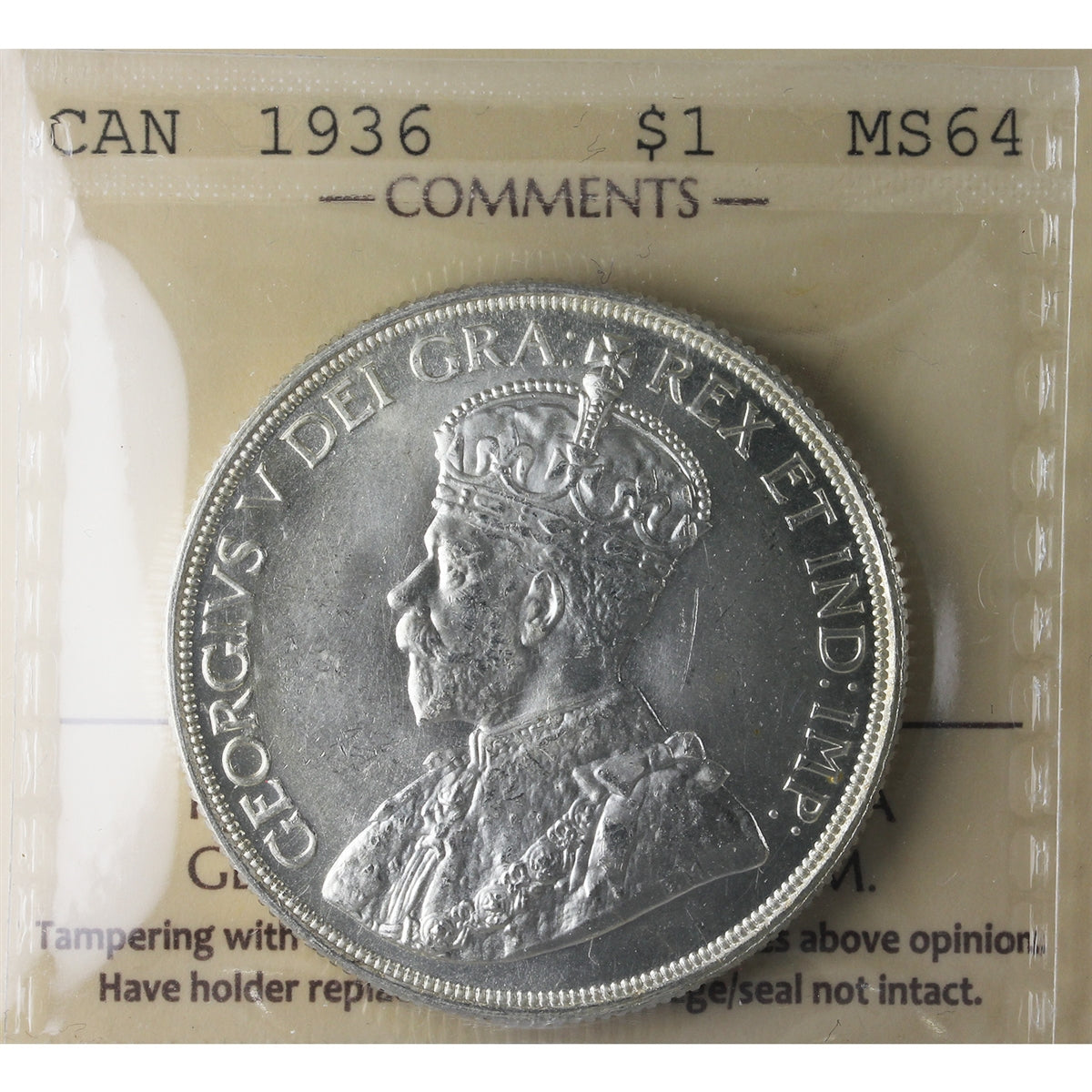 1936 Canada Dollar ICCS Certified MS64 (XXP 345)