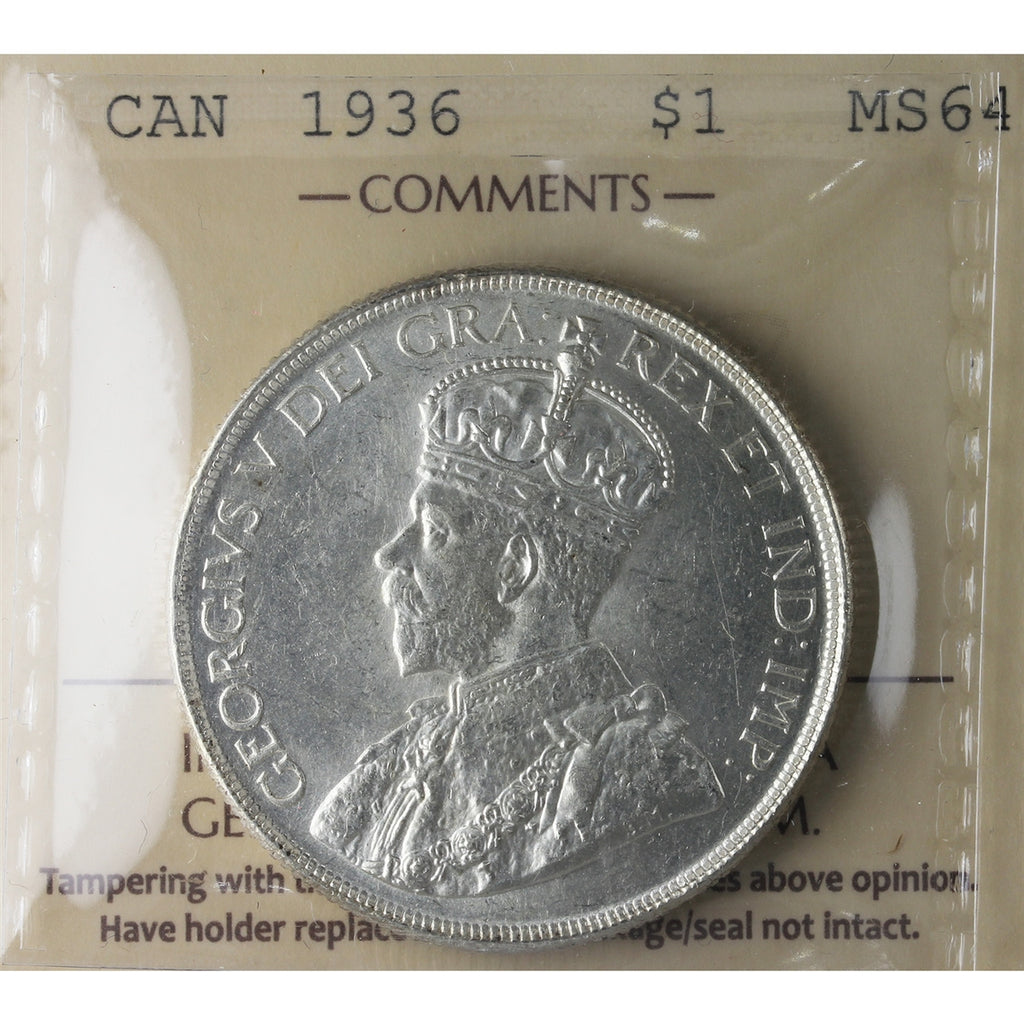 1936 Canada Dollar ICCS Certified MS64 (XAM 058)