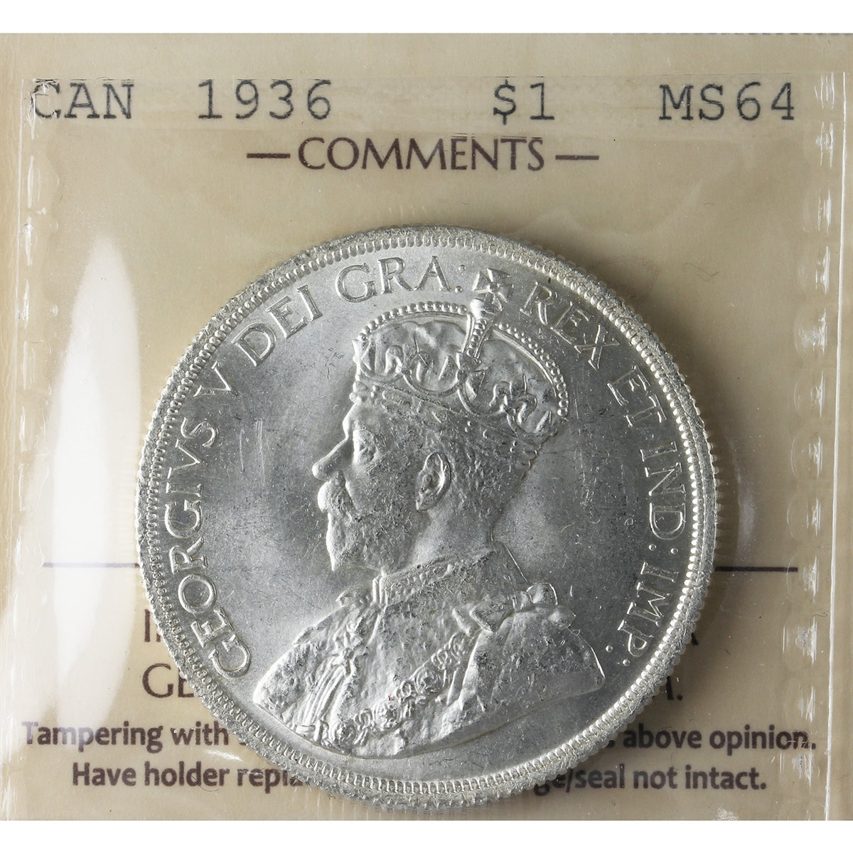 1936 Canada Dollar ICCS Certified MS64 (XKX 151)